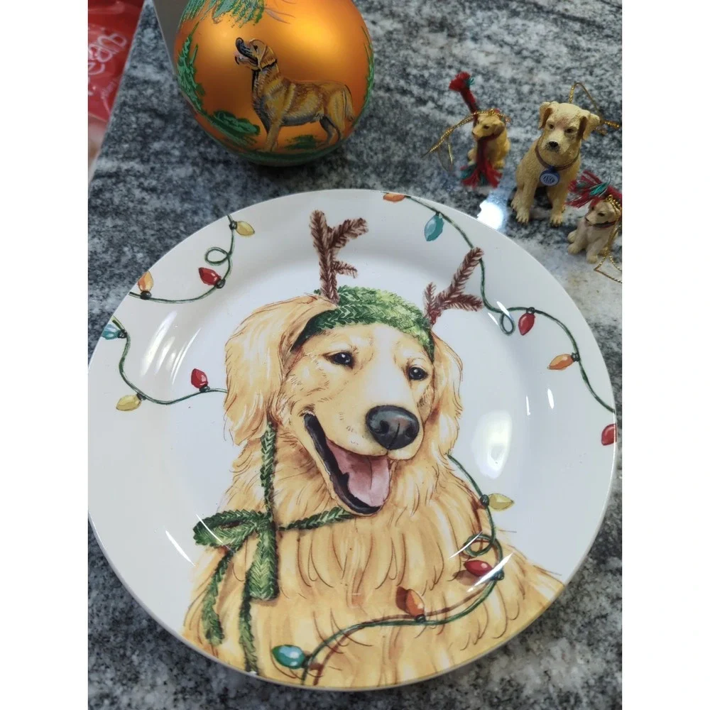 Christmas Golden Retriever Dog Lot  4 Ornaments Pier 1 Christmas Pup Plate Doggy
